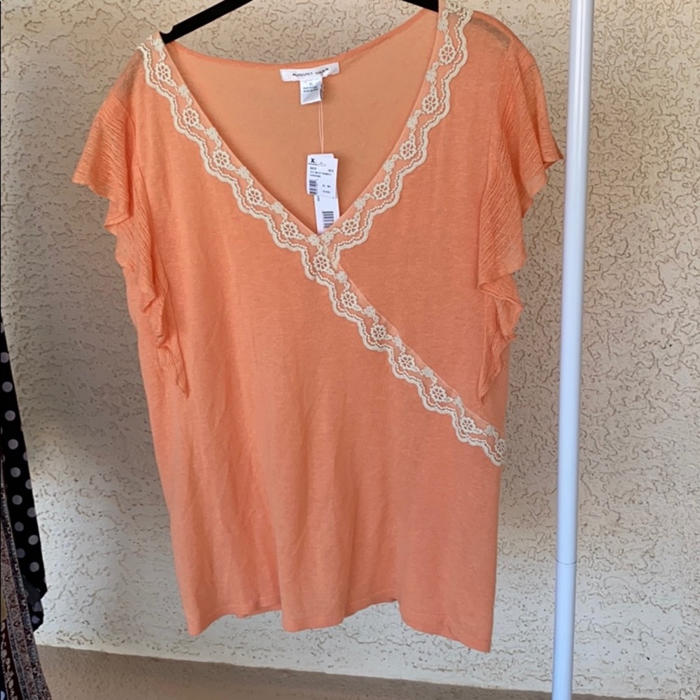 August Silk flutter sleeve peach top